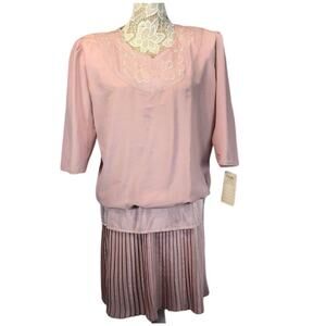 Vintage NWT CARSIDEL Creazione Donna pink lace pleated dress size medium